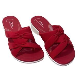 Clarks Women's Cloudsteppers Textil Red Washable Thong Sandals Breezerae SZ/8.5W